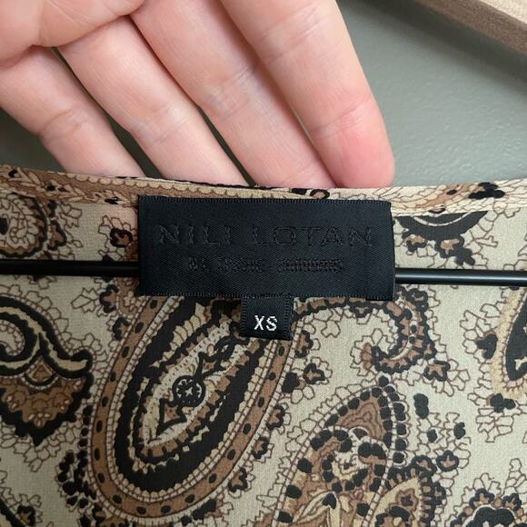Nili Lotan Acadia Paisley‎ Silk Blouse Size XS Cream Black Neutrals Blouson Chic - Picture 8 of 16